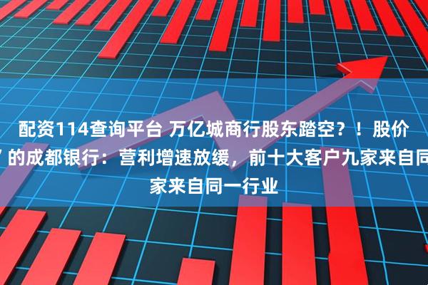 配资114查询平台 万亿城商行股东踏空？！股价“狂飙”的成都银行：营利增速放缓，前十大客户九家来自同一行业